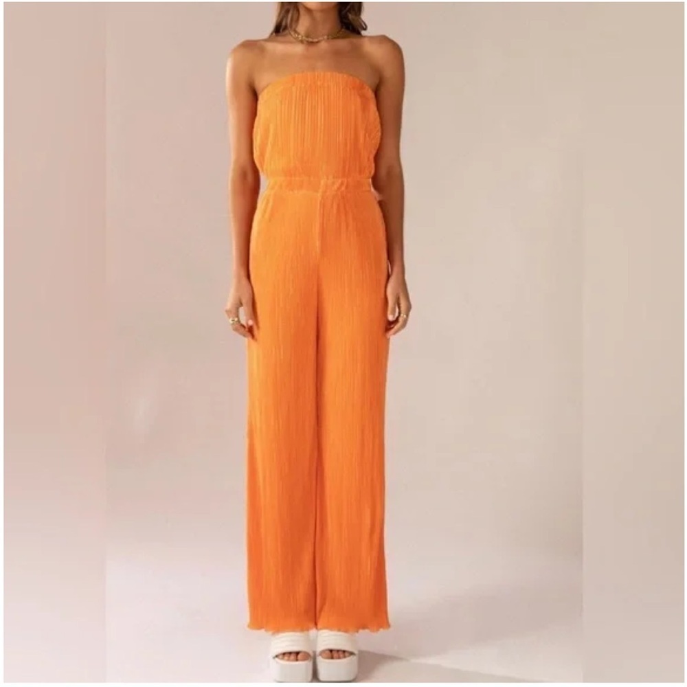 Peppermayo Doing the Most Plisse Orange Jumpsuit Size 6